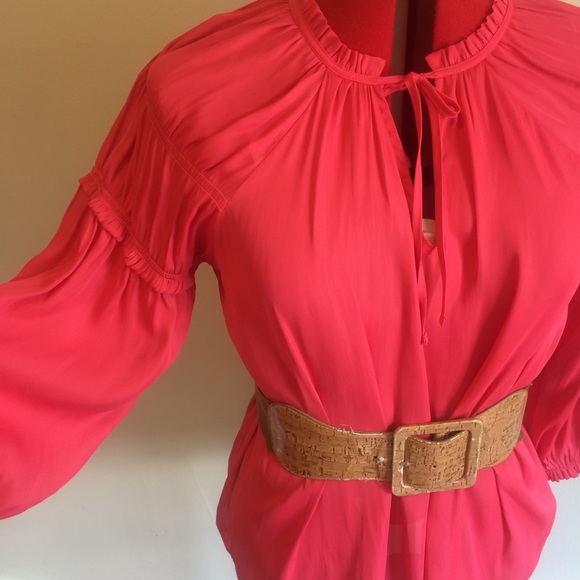 🔥 GAP | Coral Satin-Feel Tie-Neck Boho Peasant Blouse Sz Large - Picture 5 of 8